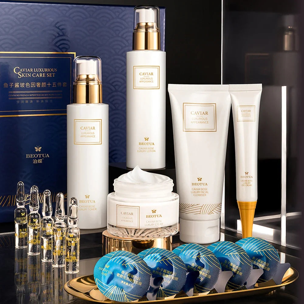 Coffret de Soins Visage au Caviar – Sérum & Essences Hydratantes