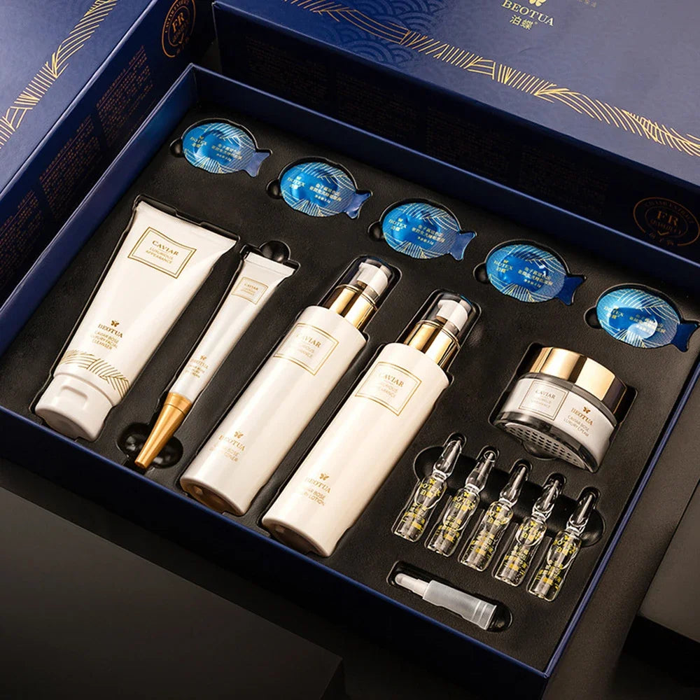 Coffret de Soins Visage au Caviar – Sérum & Essences Hydratantes